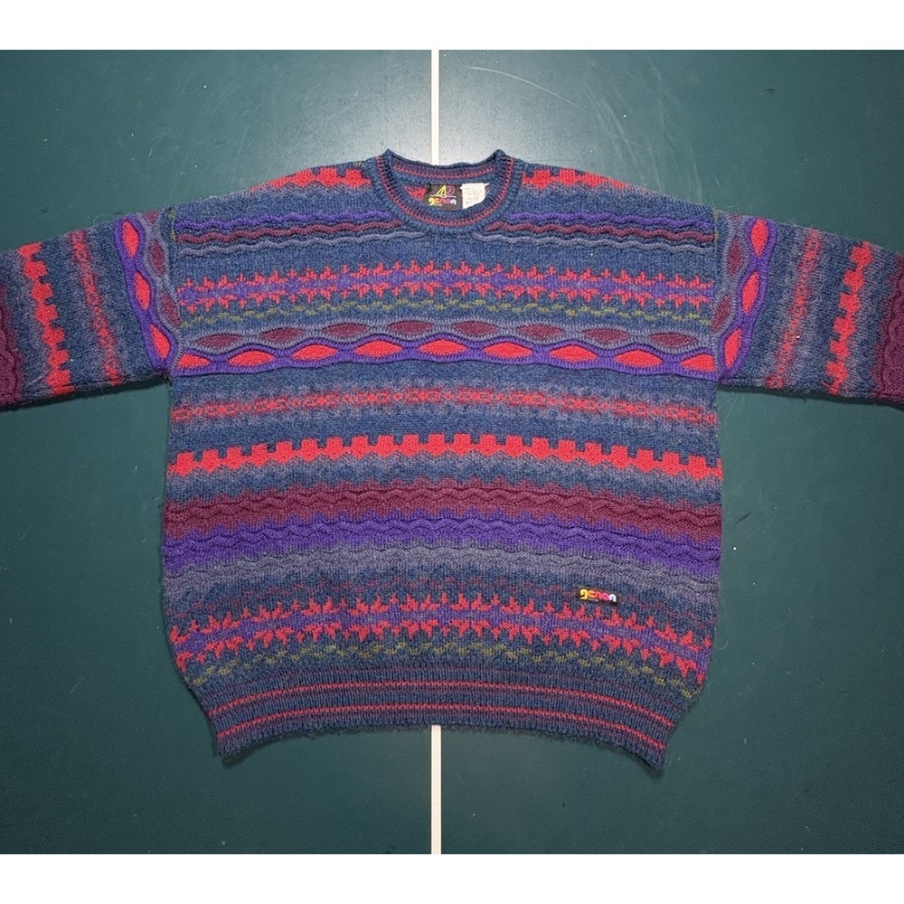 Vintage Rare Coogi Style Mohair Sweater Size Large Biggie Cosby Colorful Aztec‎
